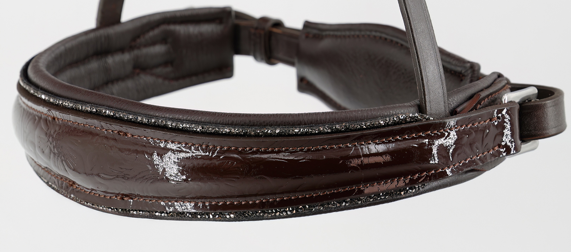 Reithalfter-Paisley-Lack-mit-Muster-Glitzer-Braun-Grau-ohne-Sperrriemen