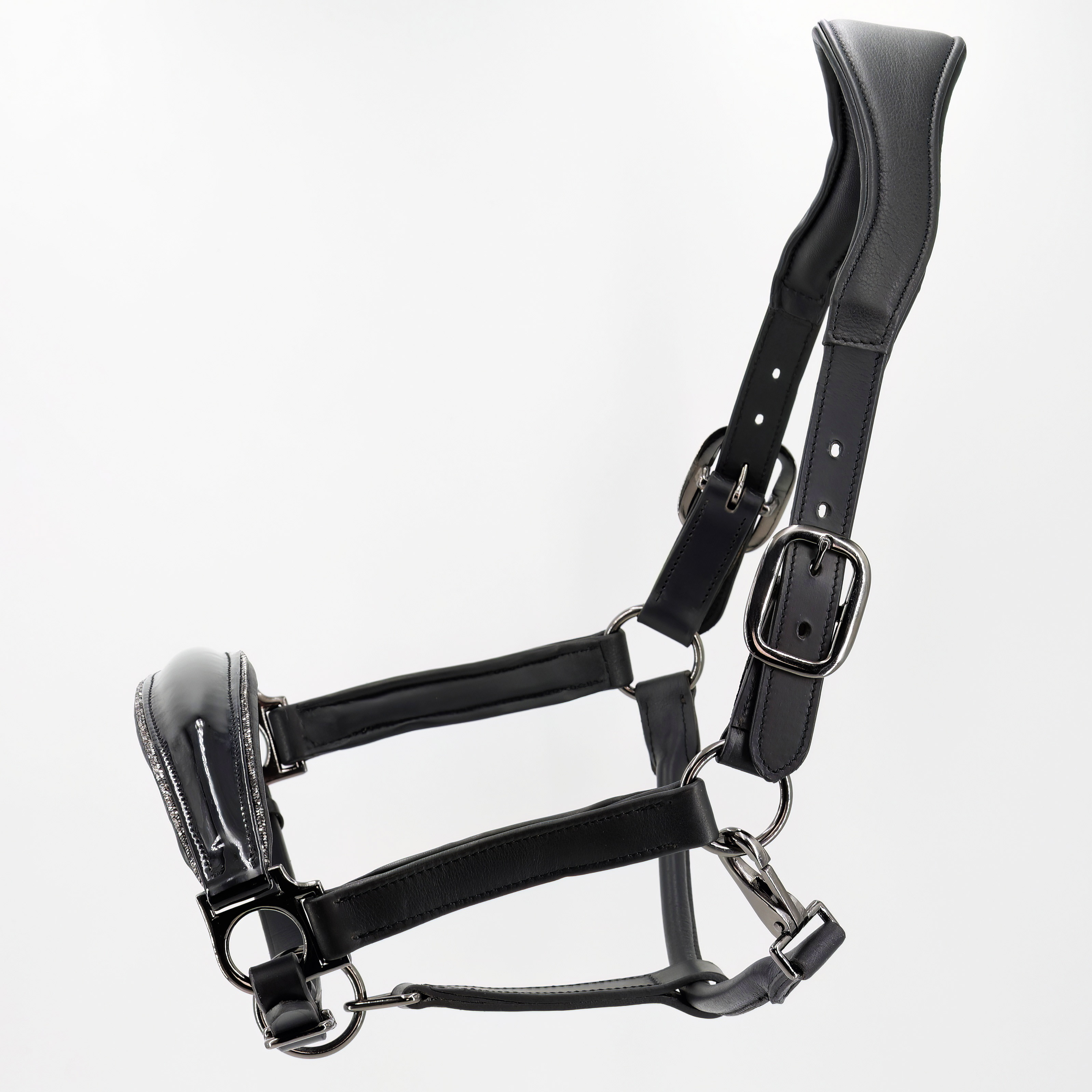 Glitzer-Halfter-Shiny-Weich-Softleder-Schwarz-Grau