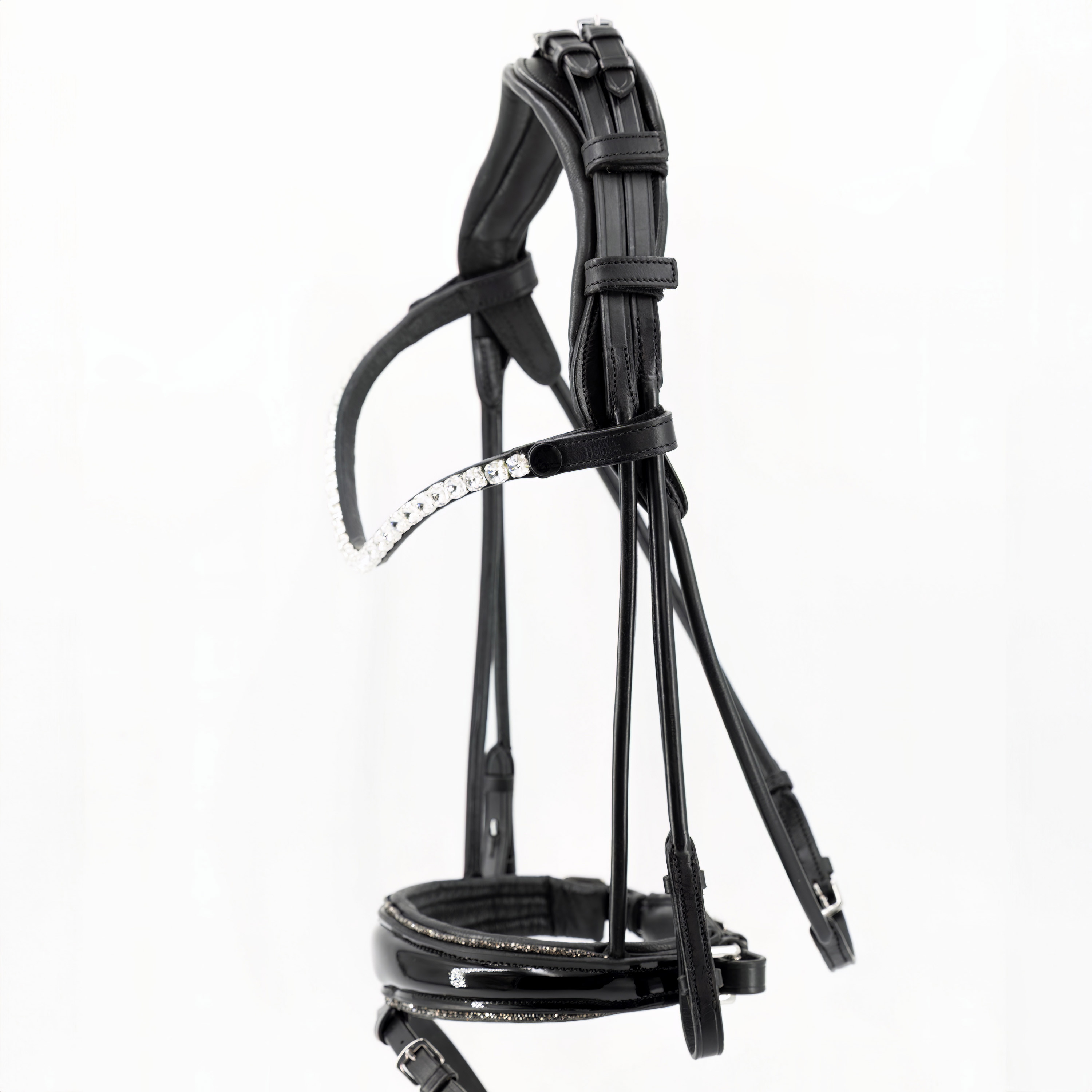 Trense-ProLine-Muenchen-Rund-Glitzer-Grau-Zaumhaken-entfernbarer-Sperrriemen