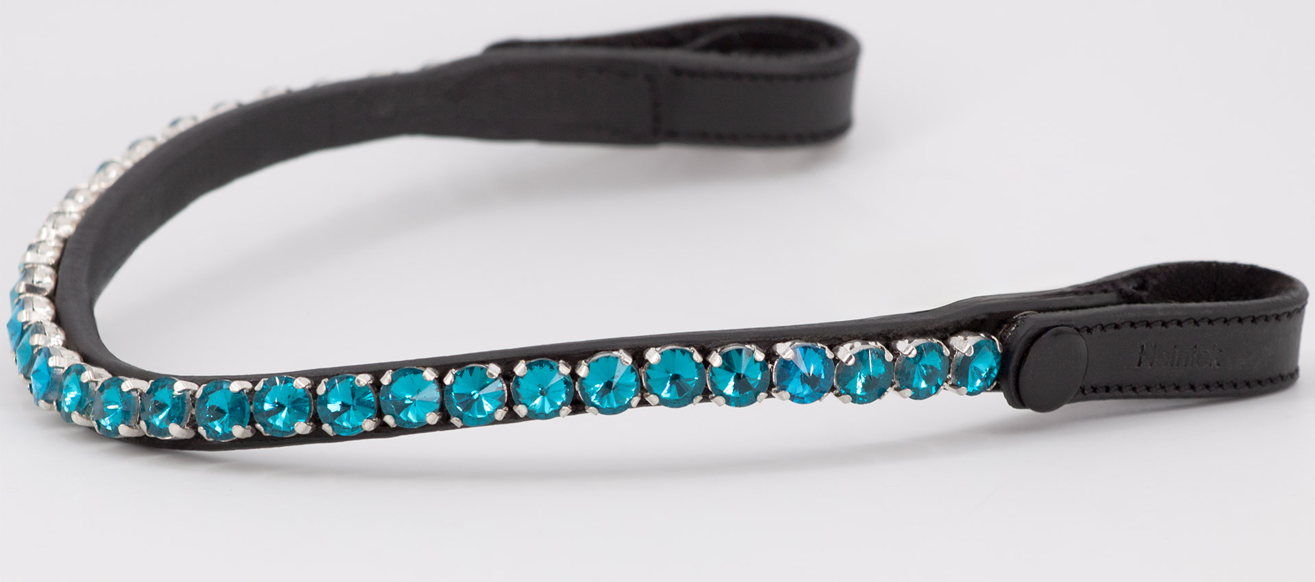 Stirnriemen-geschwungen-Glitzer-Strass-Besatz-Schwarz-Grosse-Steine-Glow-Turquoise