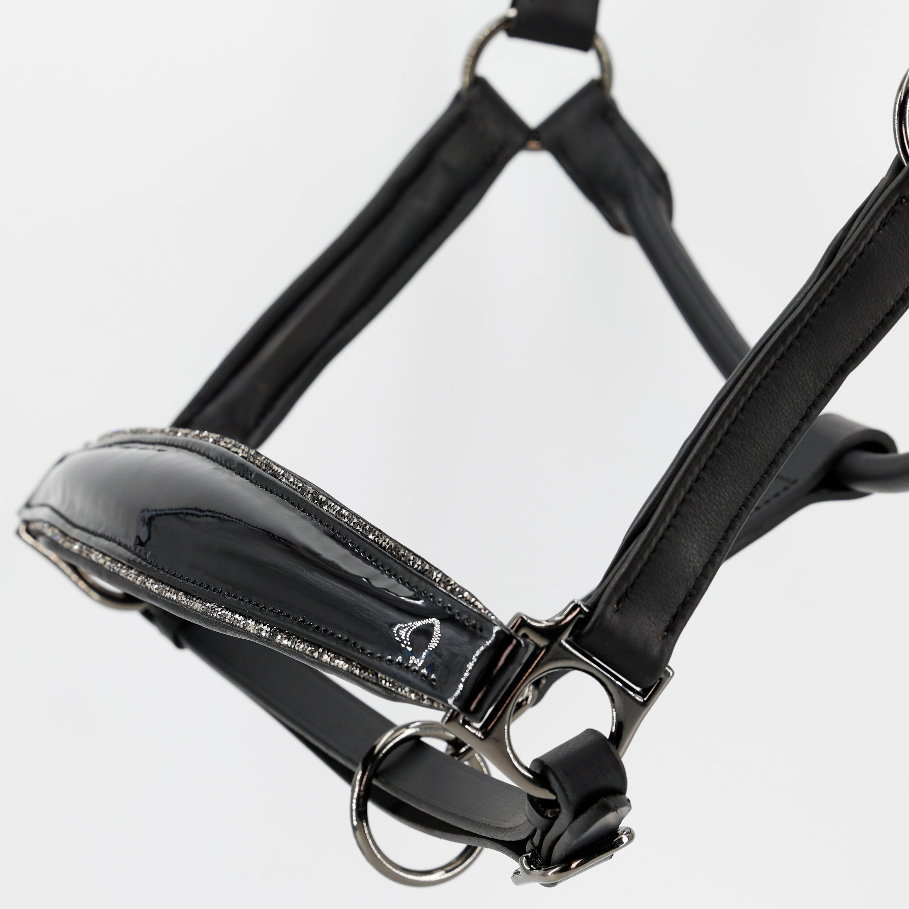 Glitzer-Lederhalfter-Shiny-Weich-Softleder-Schwarz-Grau