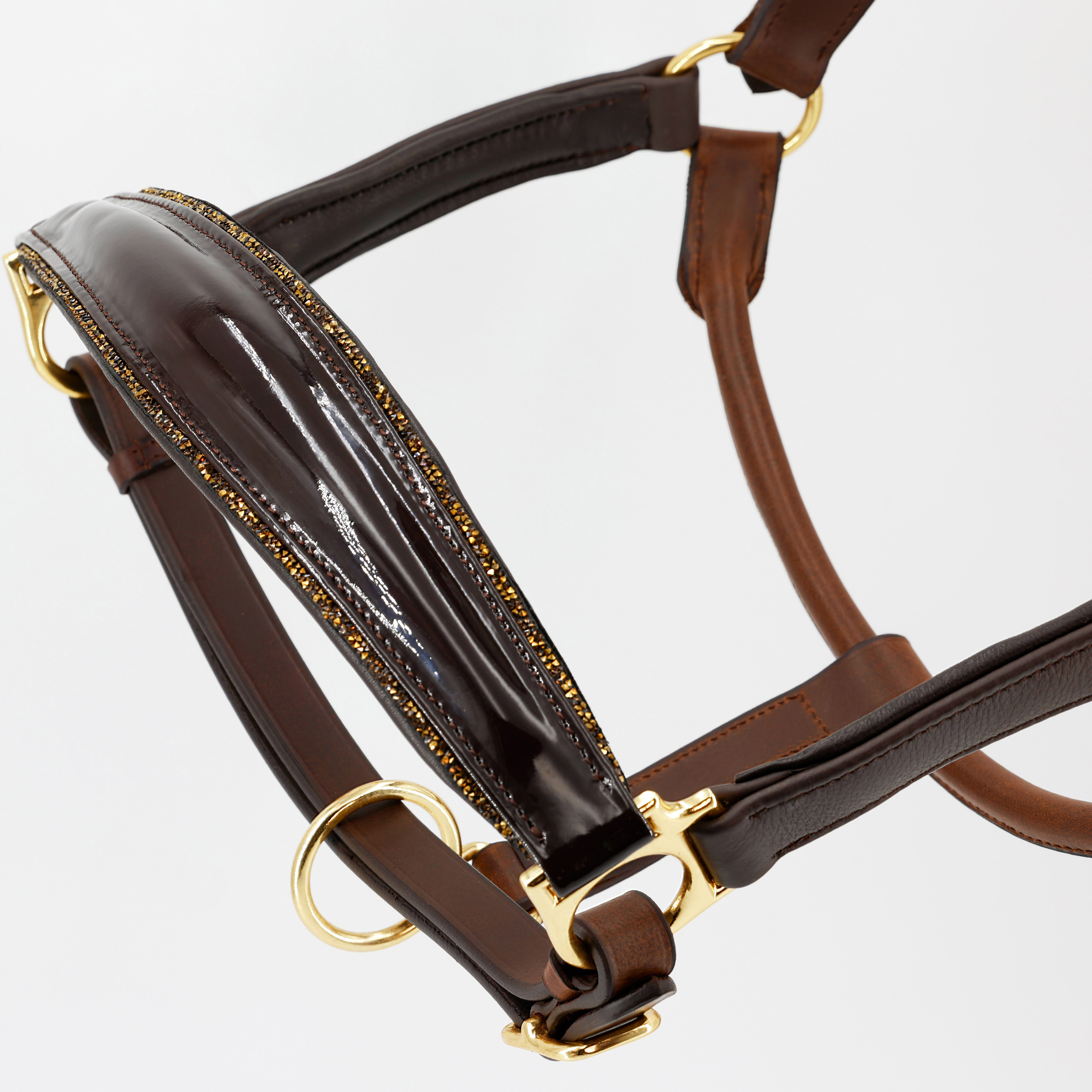 Glitzer-Lederhalfter-Shiny-Weich-Softleder-Braun-Gold
