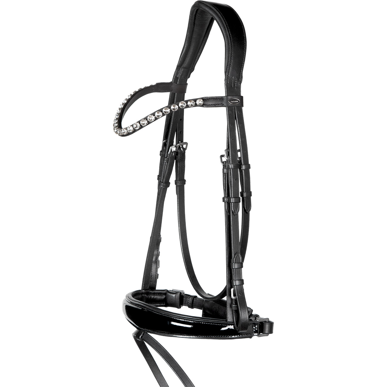 Trense-Lack-Anatomisch-Performance-Schwarz-Unterlegt-WB-VB-Glow-Silver