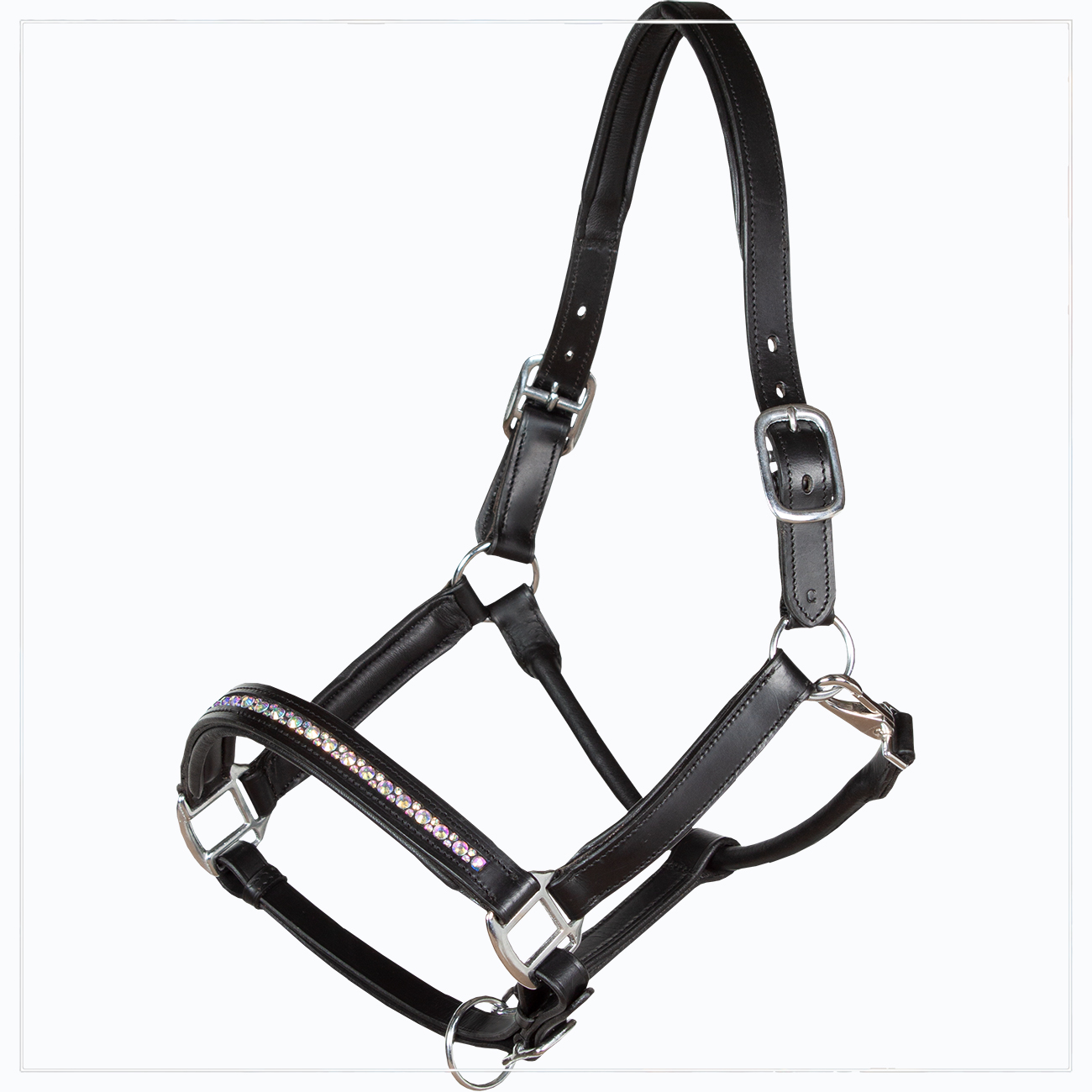 Lederhalfter-mit-Strass-Besatz-Glitzer-Dust-Rainbow-Warmblut-Vollblut