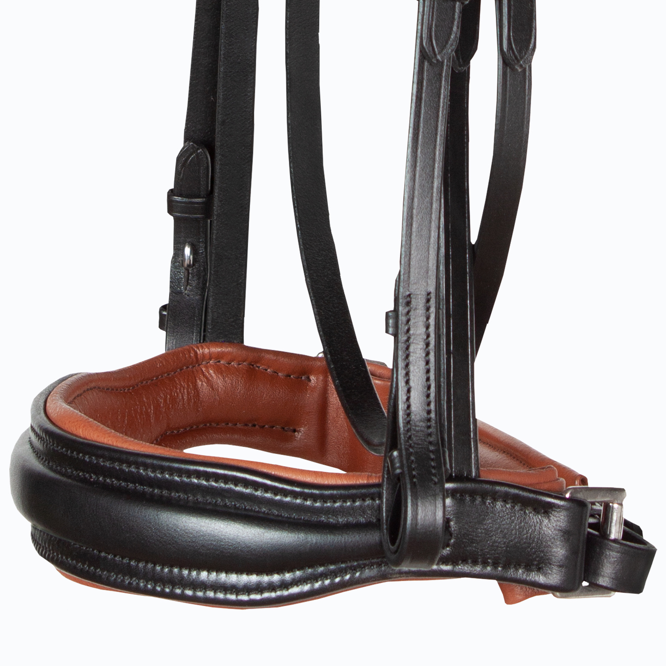 Reithalfter-schwedisch-ohne-Sperrriemen-Zaumhaken-anatomisch-Custom-Schwarz-Havanna-Warmblut-Vollblut