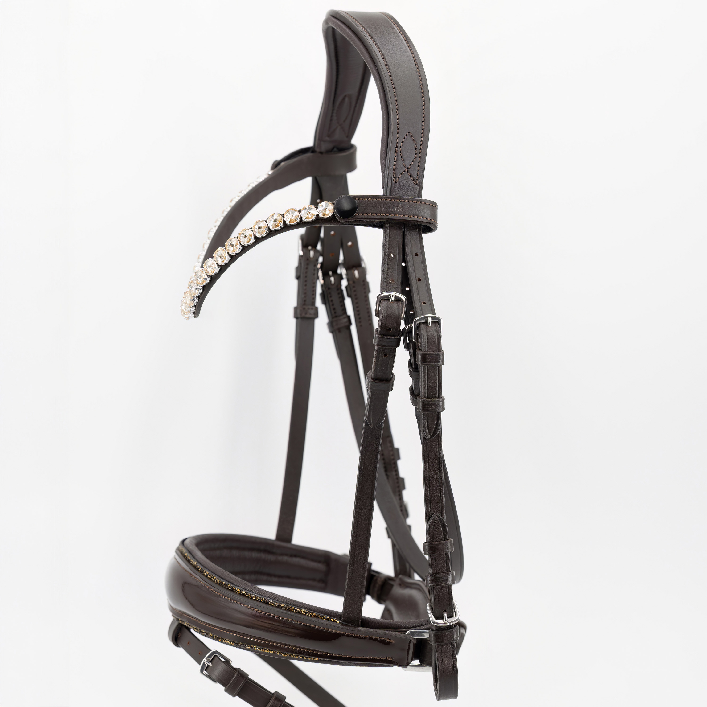 Trense-mit-Sperrriemen-Schnallen-Braun-Shiny-glitter-Gold