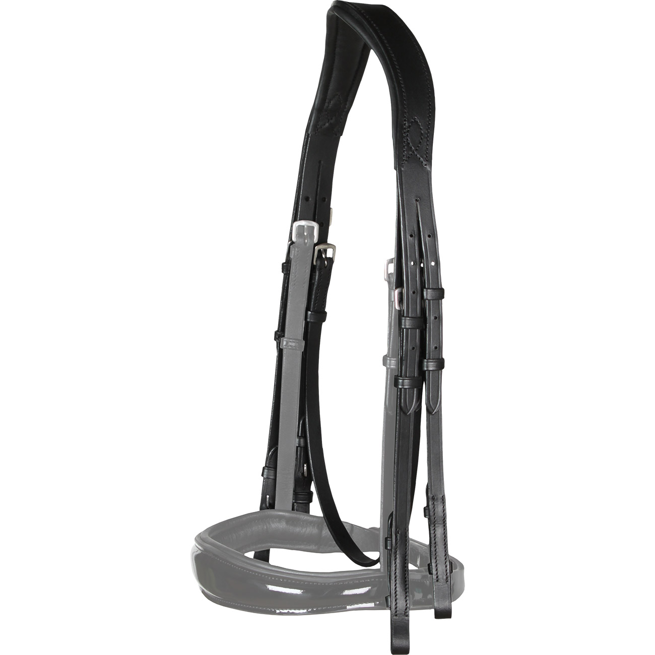 Genickstueck-Kandare-anatomisch-Ohren-Ausschnitt-Schwarz-Zaumhaken-Warmblut-WB-Vollblut-VB