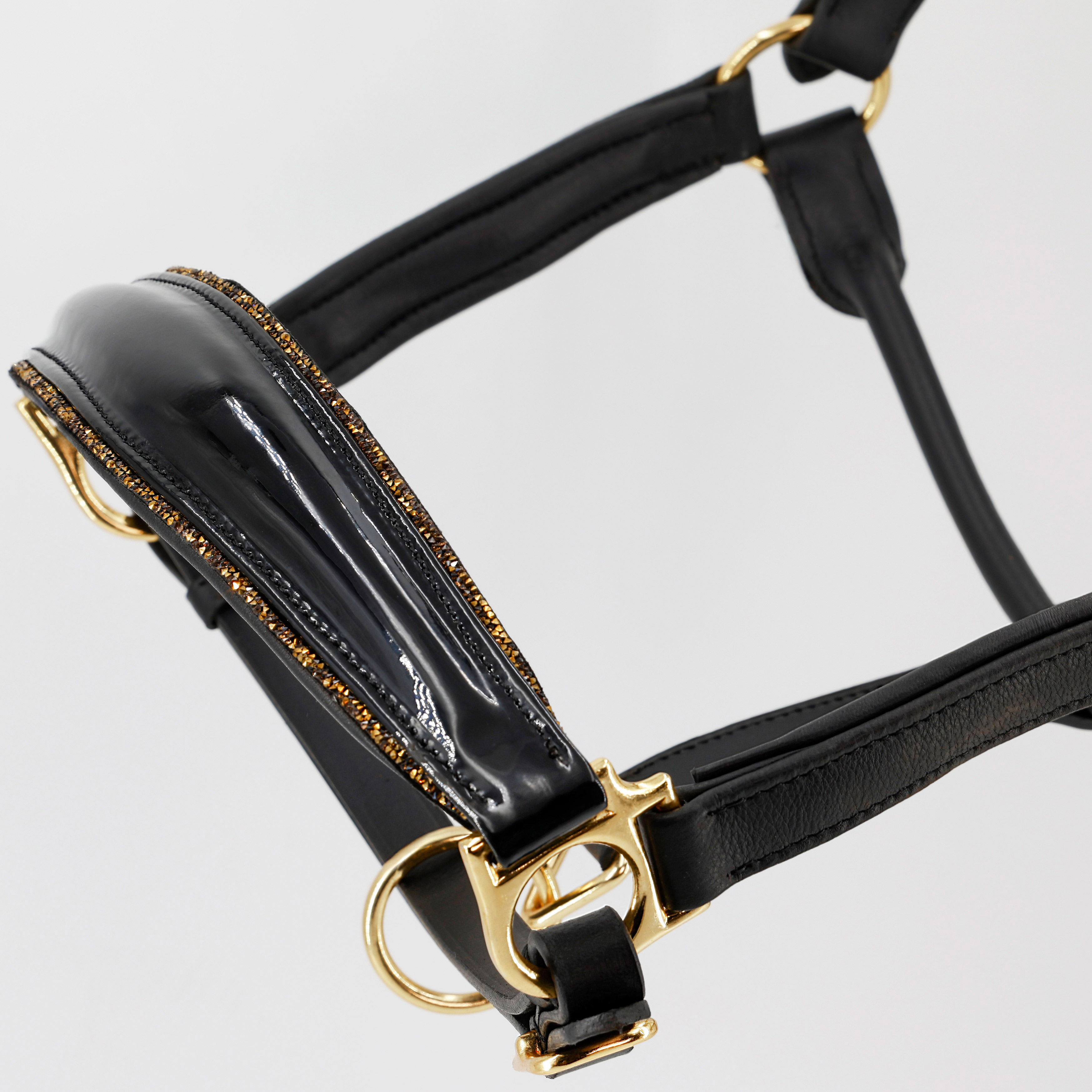 Glitzer-Lederhalfter-Shiny-Weich-Softleder-Schwarz-Gold