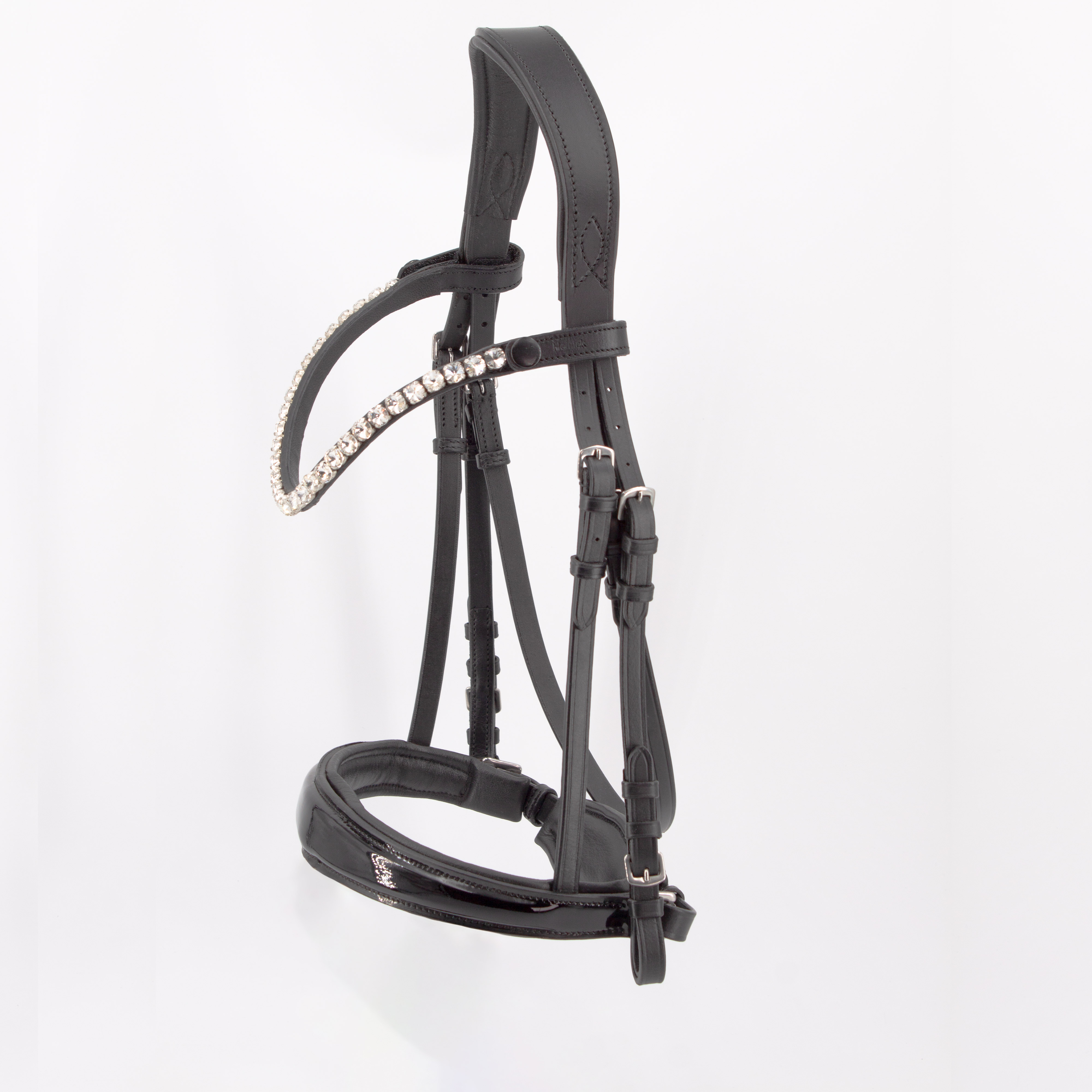 Ohne-Trense-anatomisch-Performance-abnehmbarer-Sperrriemen-Schnallen-Lack-schwarz