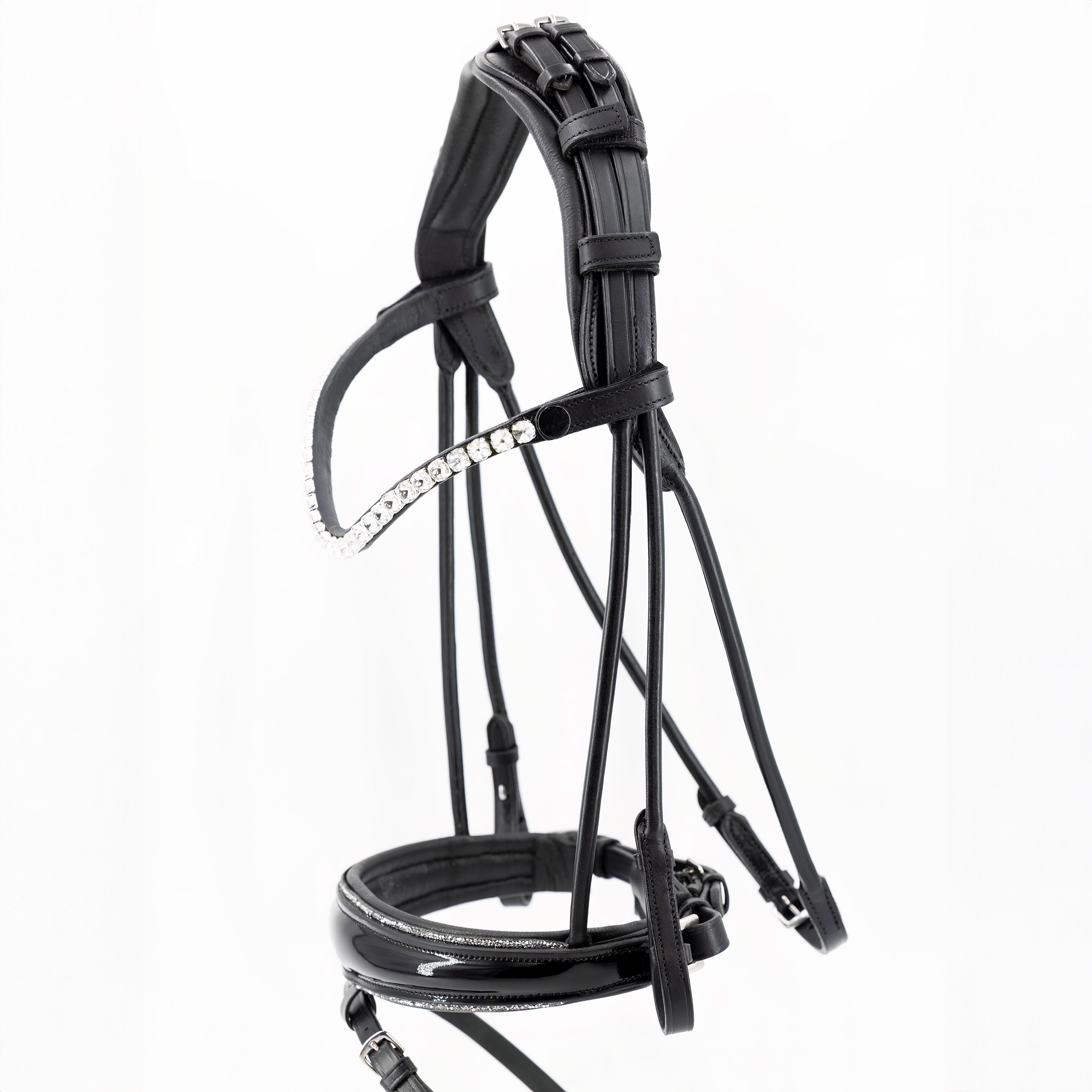 Trense-ProLine-Muenchen-Rund-Glitzer-Silber-Zaumhaken-entfernbarer-Sperrriemen