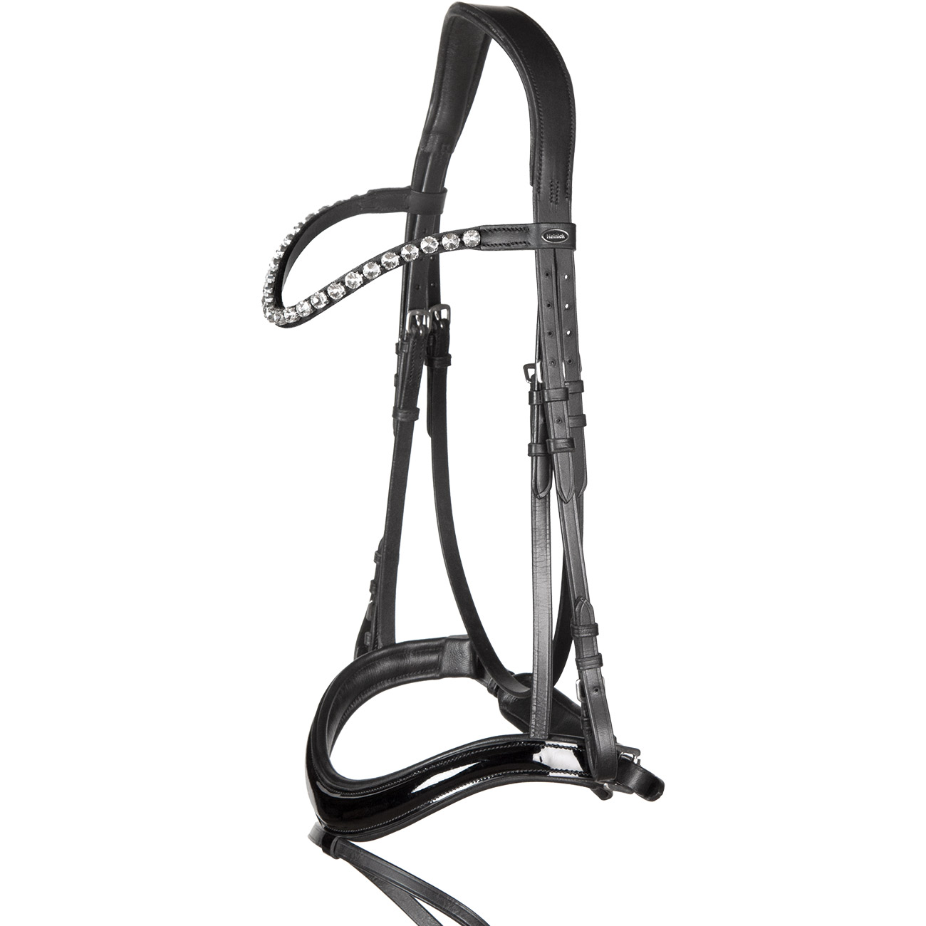 Trense-Curved-Lackleder-Schwarz-Warmblut-Vollblut-Glow-White