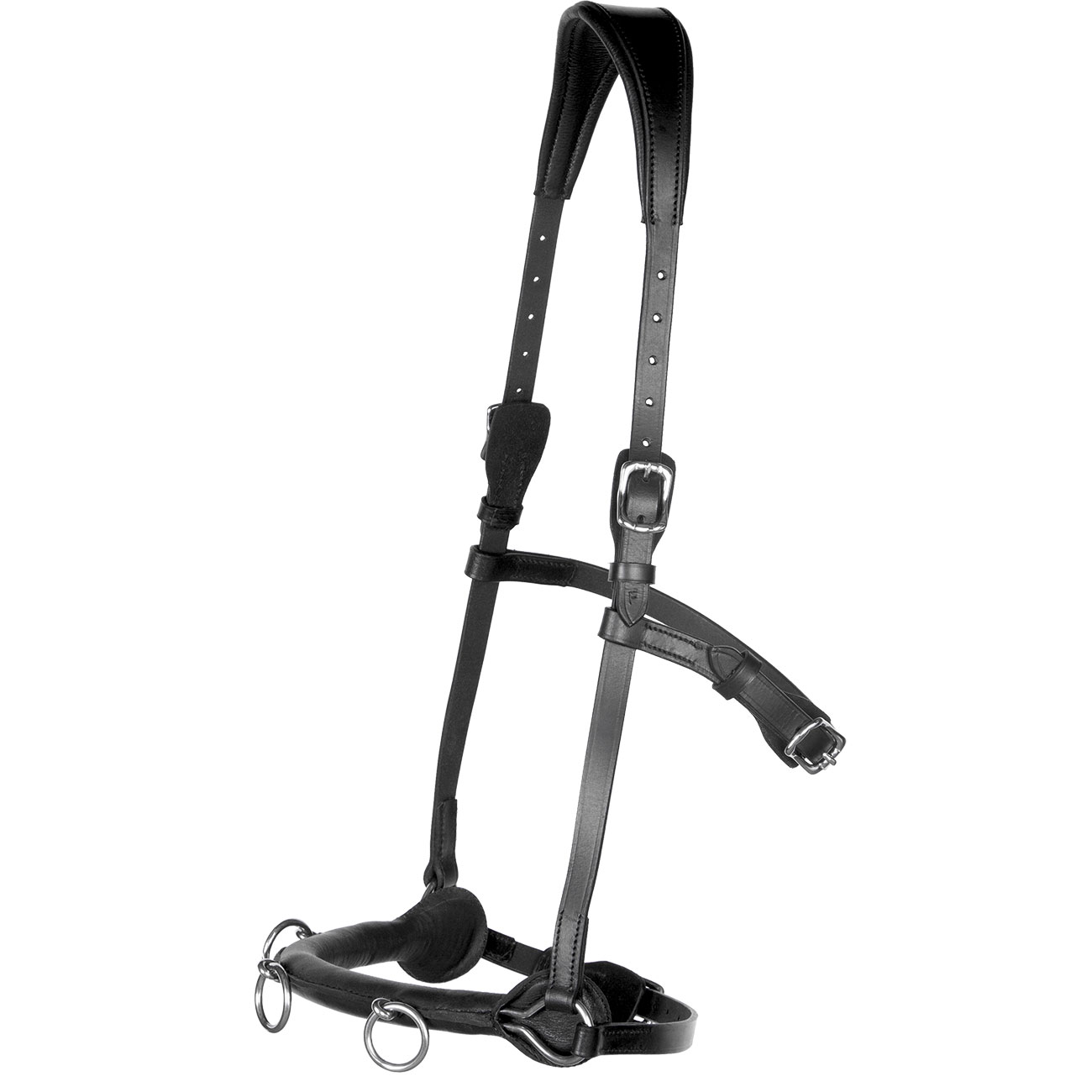 Kappzaum-Cavesson-Cavecon-verstellbarer.Ganaschenriemen-Schwarz-WB-VB