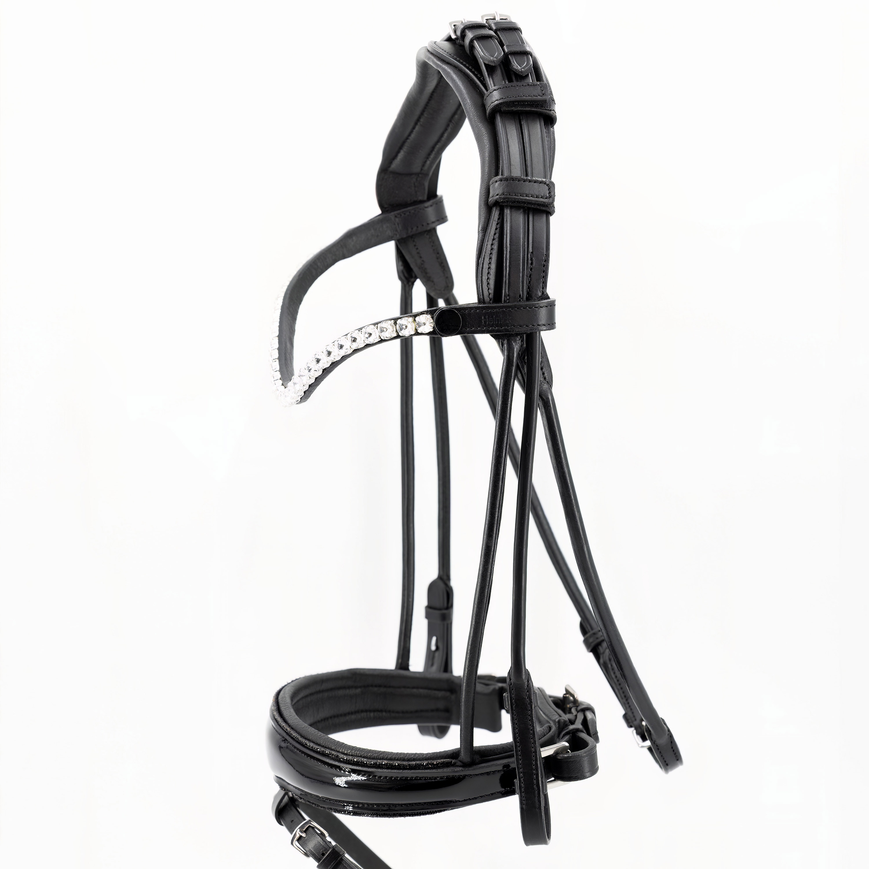 Trense-ProLine-Muenchen-Rund-Glitzer-Schwarz-Zaumhaken-entfernbarer-Sperrriemen