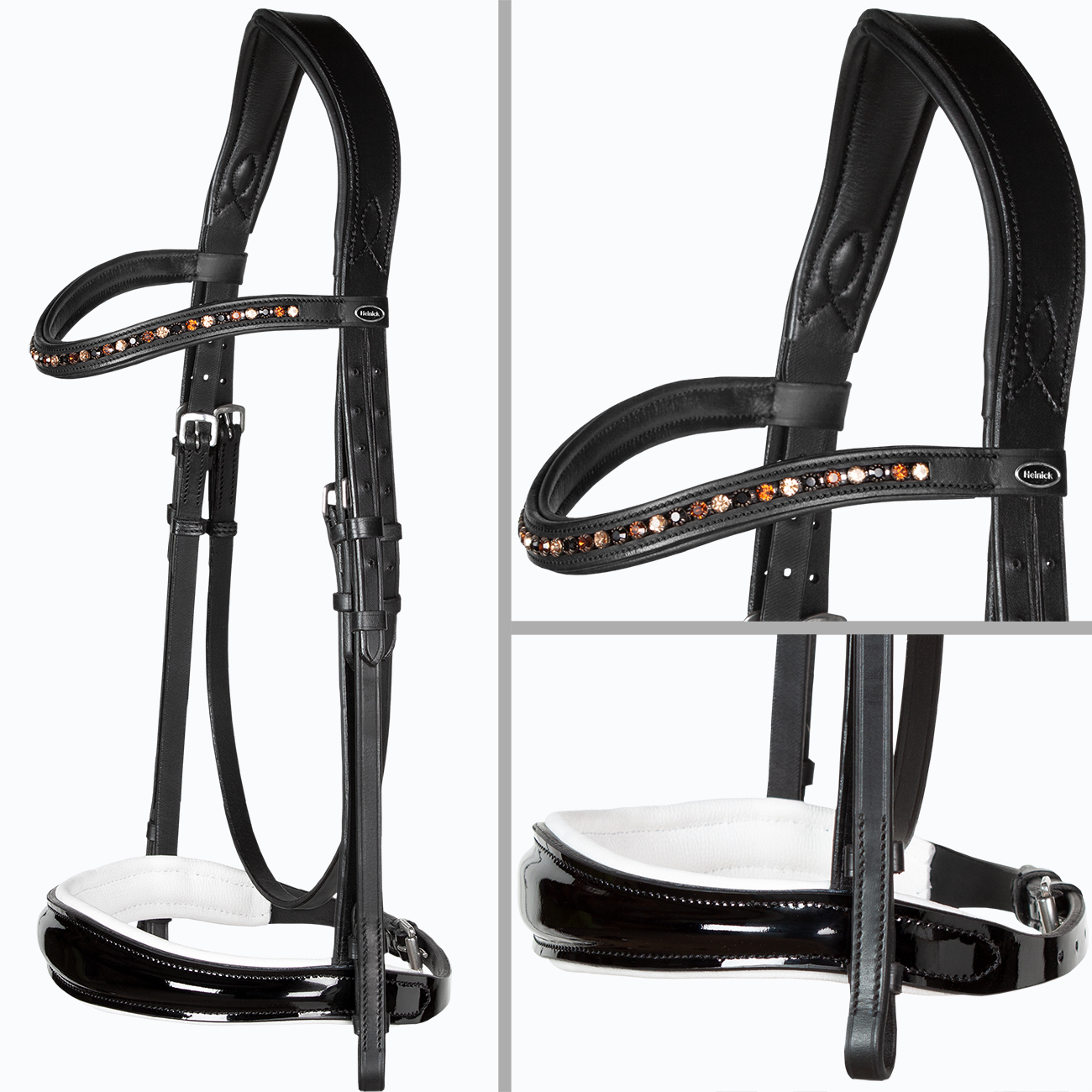 Trense-ohne-Sperrriemen-englisch-Zaumhaken-Competition-Weiss-Lack-Bari-Warmblut-Vollblut
