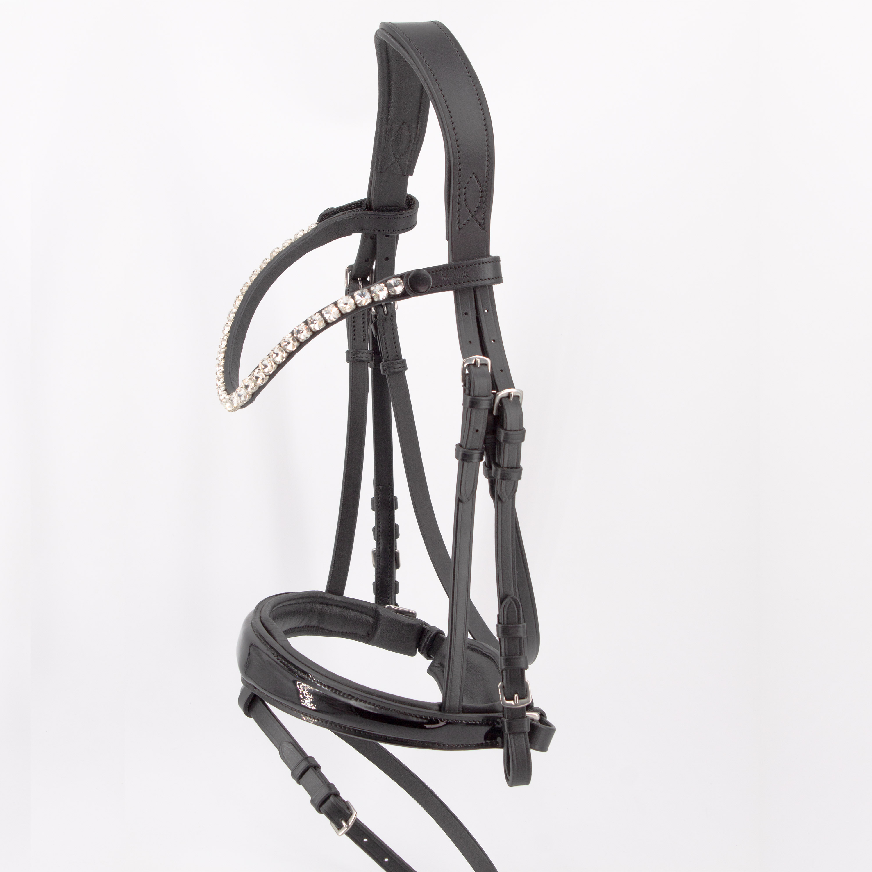 Trense-anatomisch-Performance-abnehmbarer-Sperrriemen-Lack-Schnallen-schwarz