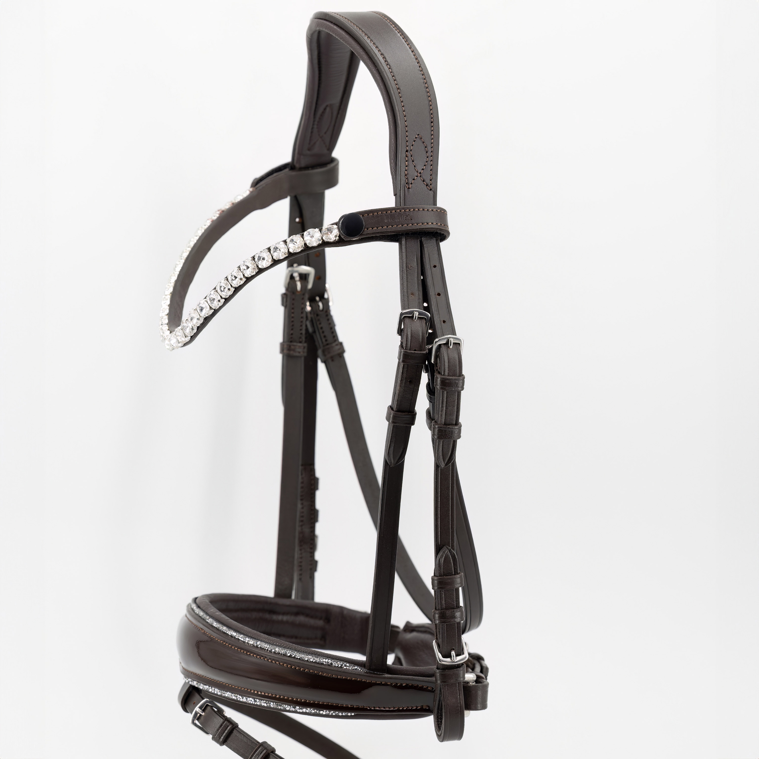 Trense-mit-Sperrriemen-Schnallen-Braun-Shiny-glitter-silber