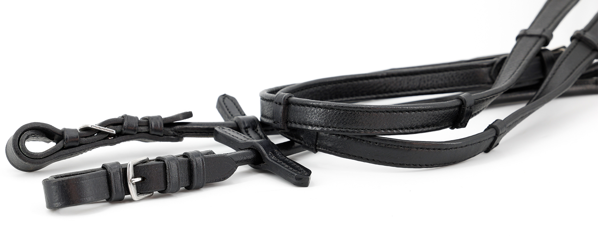 Softleder-Zuegel-Schnallen-Rund-Schwarz