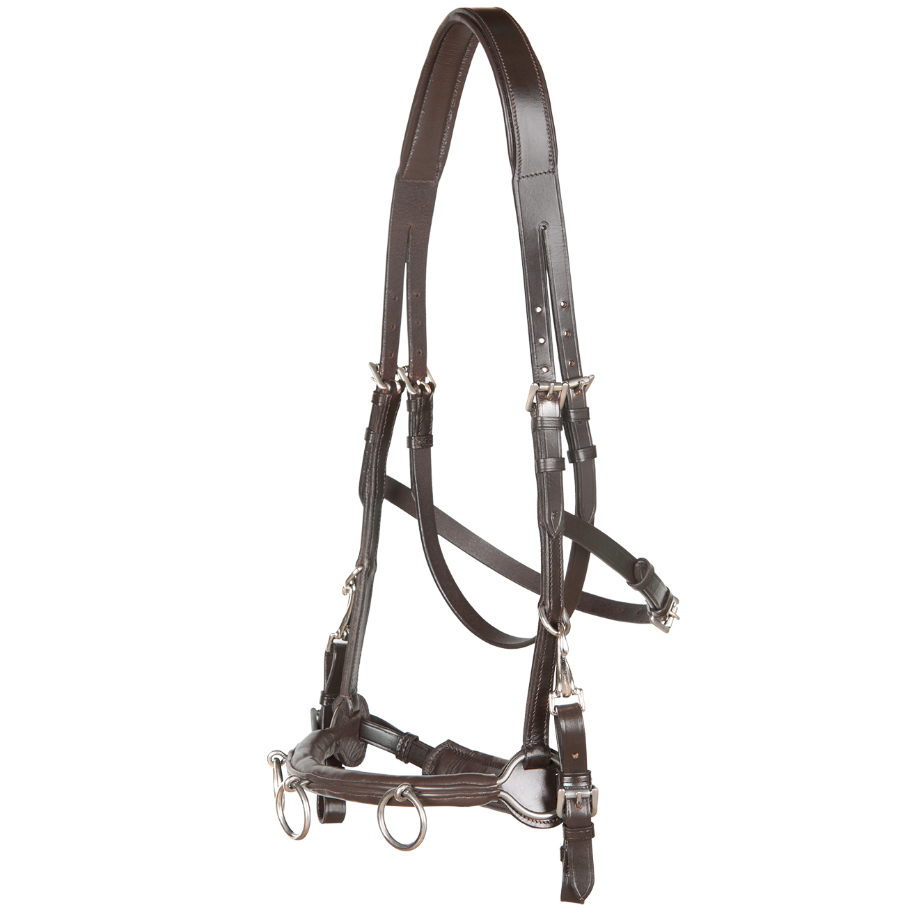 Kappzaum-Cavesson-Cavecon-mit-Gebissriemen-Braun-WB-VB