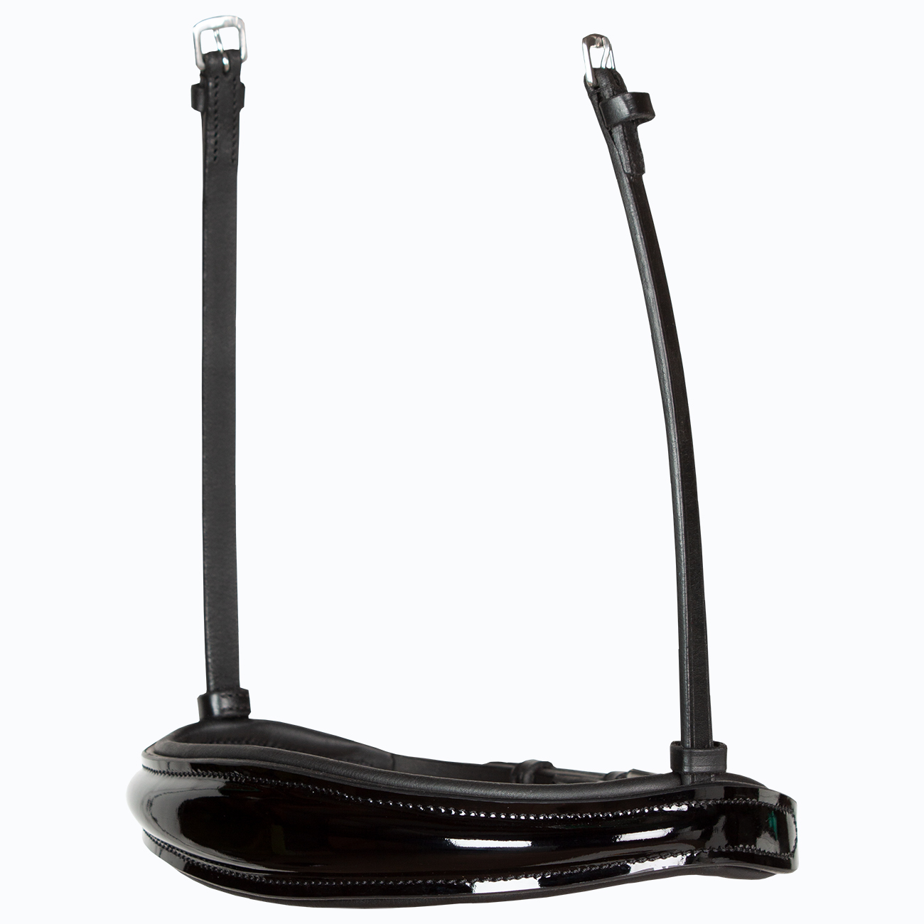 Reithalfter-englisch-ohne-Sperrriemen-schwarz-lack-anatomisch-Competition-Warmblut-Vollblut