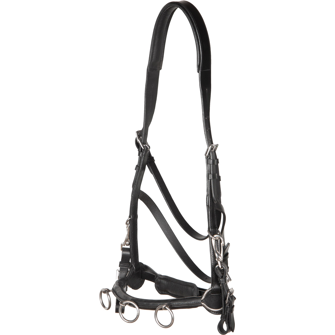 Kappzaum-Cavesson-Cavecon-mit-Gebissriemen-Schwarz-Warmblut