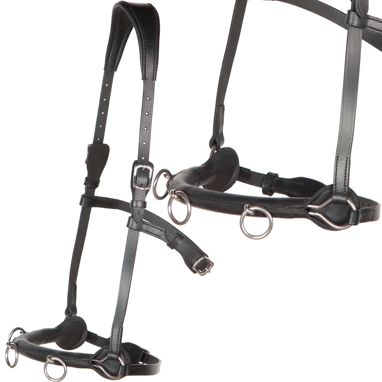 Kappzaum-Cavesson-Cavecon-verstellbarer.Ganaschenriemen-Schwarz-Warmblut-Vollblut