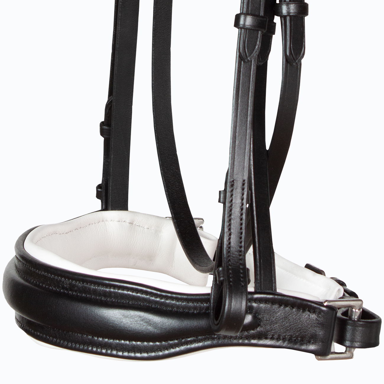 Reithalfter-schwedisch-ohne-Sperrriemen-Zaumhaken-anatomisch-Custom-Weiss-Warmblut-Vollblut