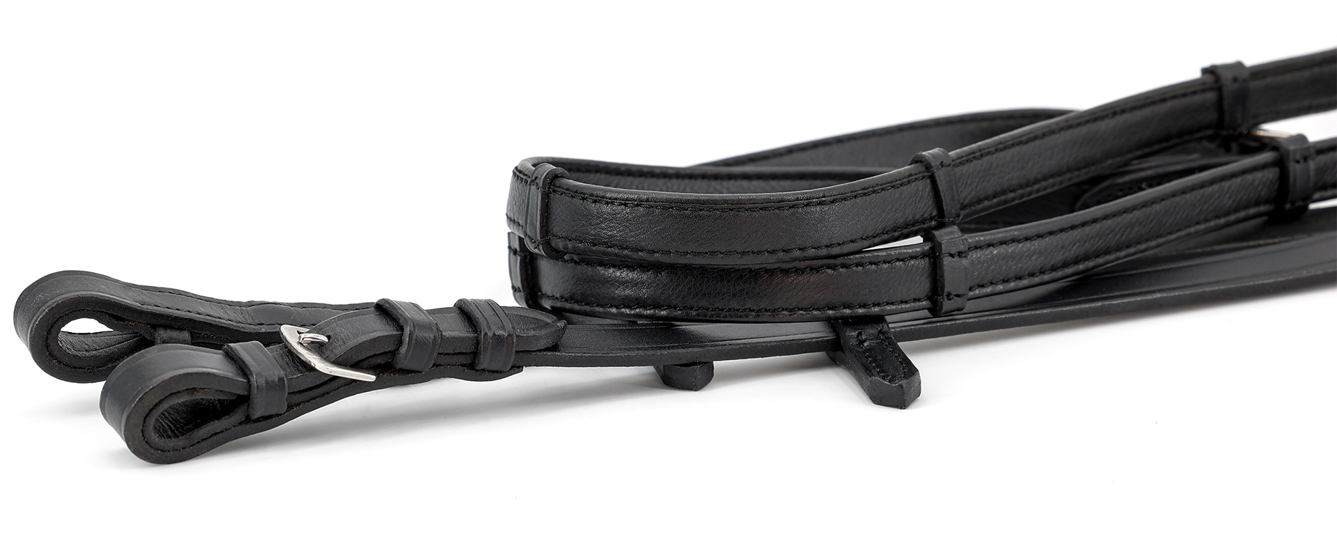 Softleder-Zuegel-Schnallen-Flach-Schwarz