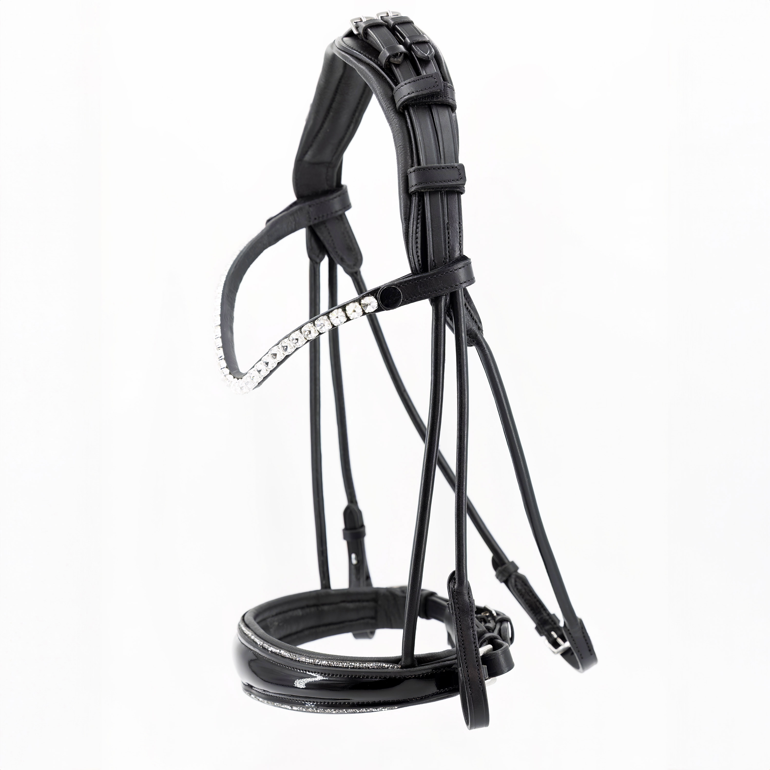 Trense-ProLine-Muenchen-Rund-Glitzer-Silber-Zaumhaken-ohne-Sperrriemen