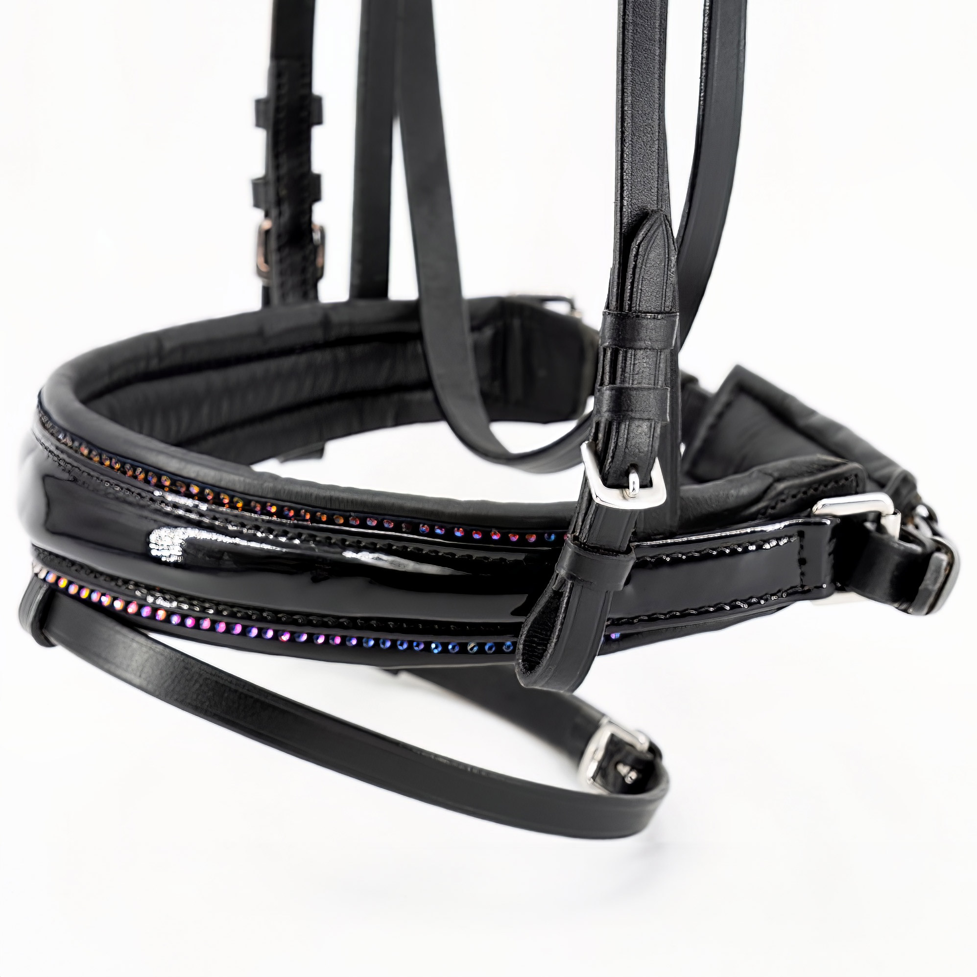 Reithalfter-anatomisch-Glam-Glitzer-Schwarz-Blau-Rainbow