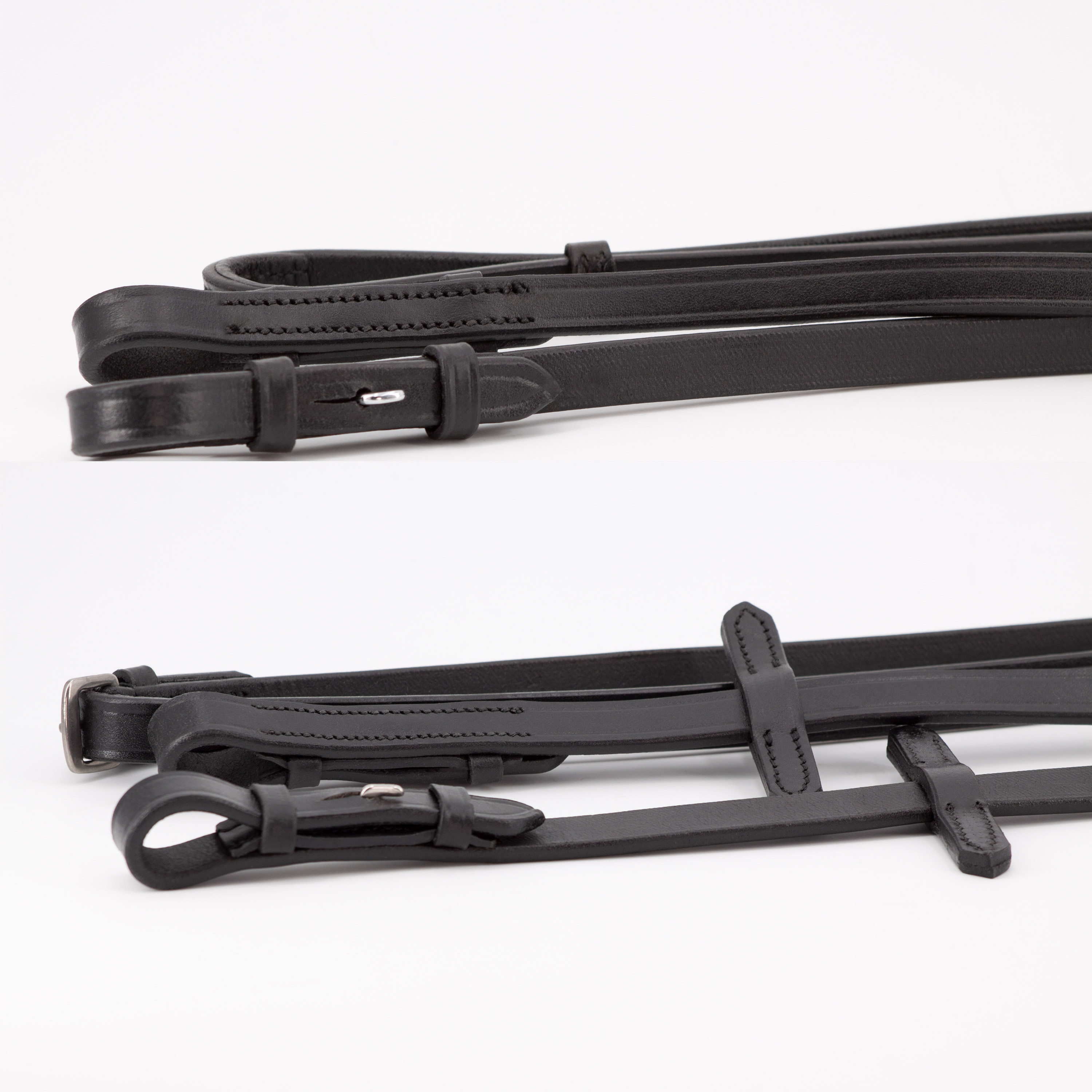 Kandaren-Zuegel-Leder-Zaumhaken-Beide-Schwarz