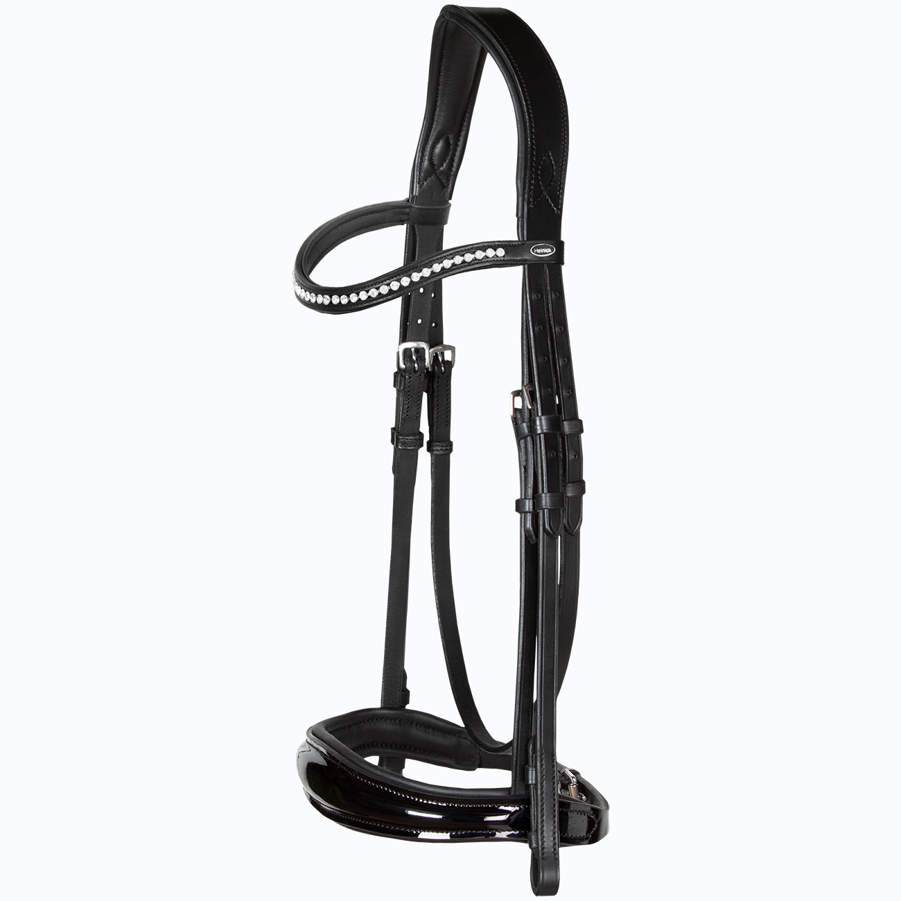 Trense-ohne-Sperrriemen-englisch-Zaumhaken-Competition-Schwarz-Lack-Diamant-Warmblut-Vollblut-1