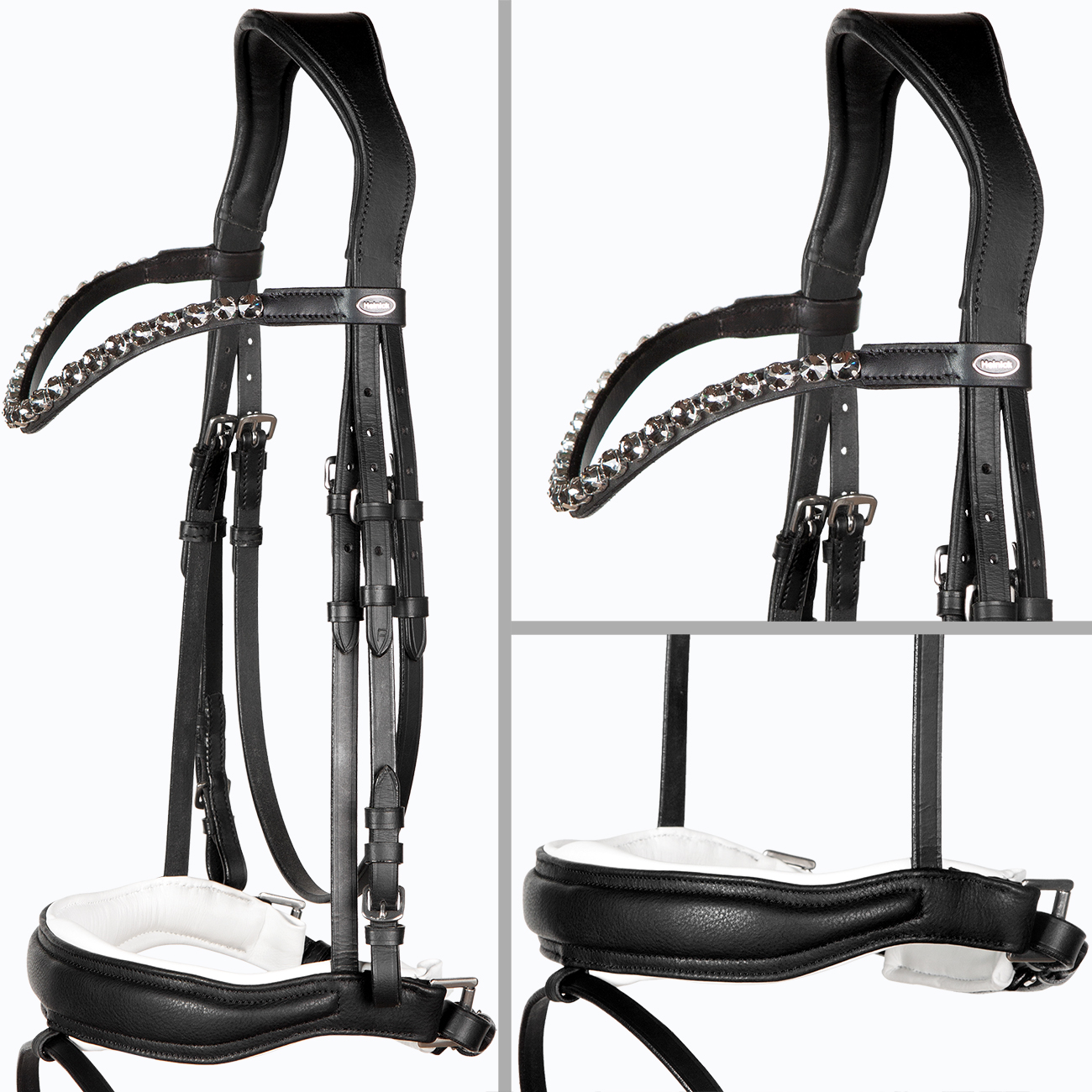 Trense-Anatomisch-Custom-Schwarz-Weiss-Unterlegt-Warmblut-Vollblut-Glow-Ash