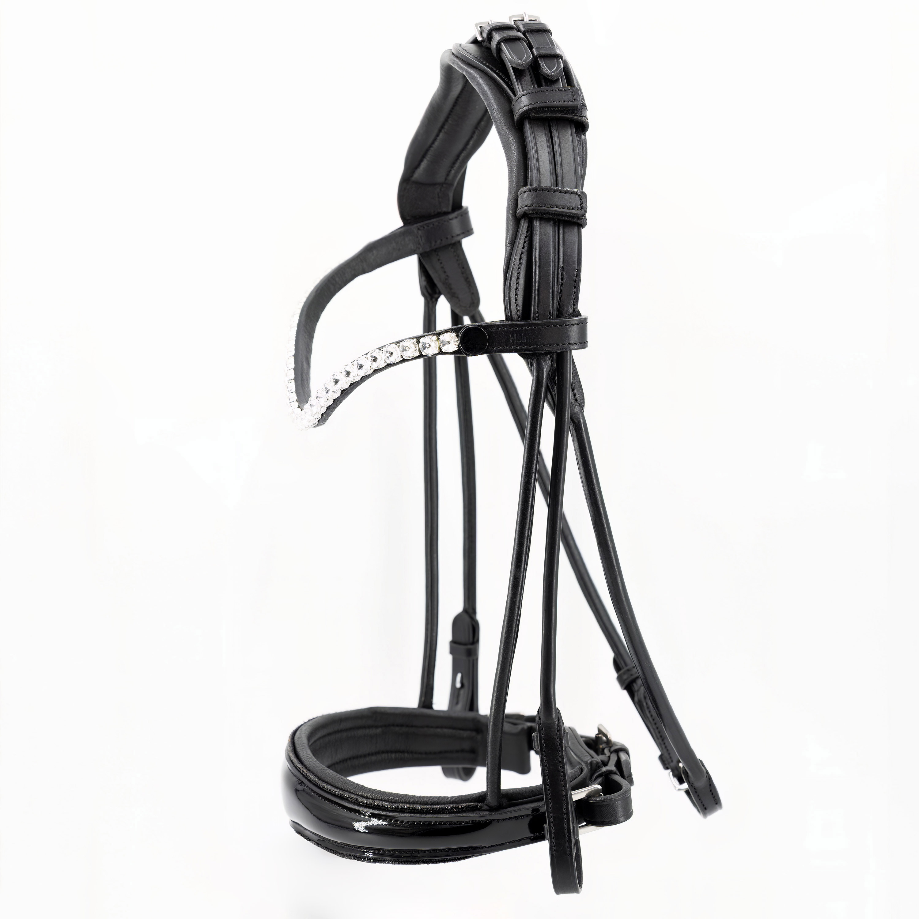 Trense-ProLine-Muenchen-Rund-Glitzer-Schwarz-Zaumhaken-ohne-Sperrriemen